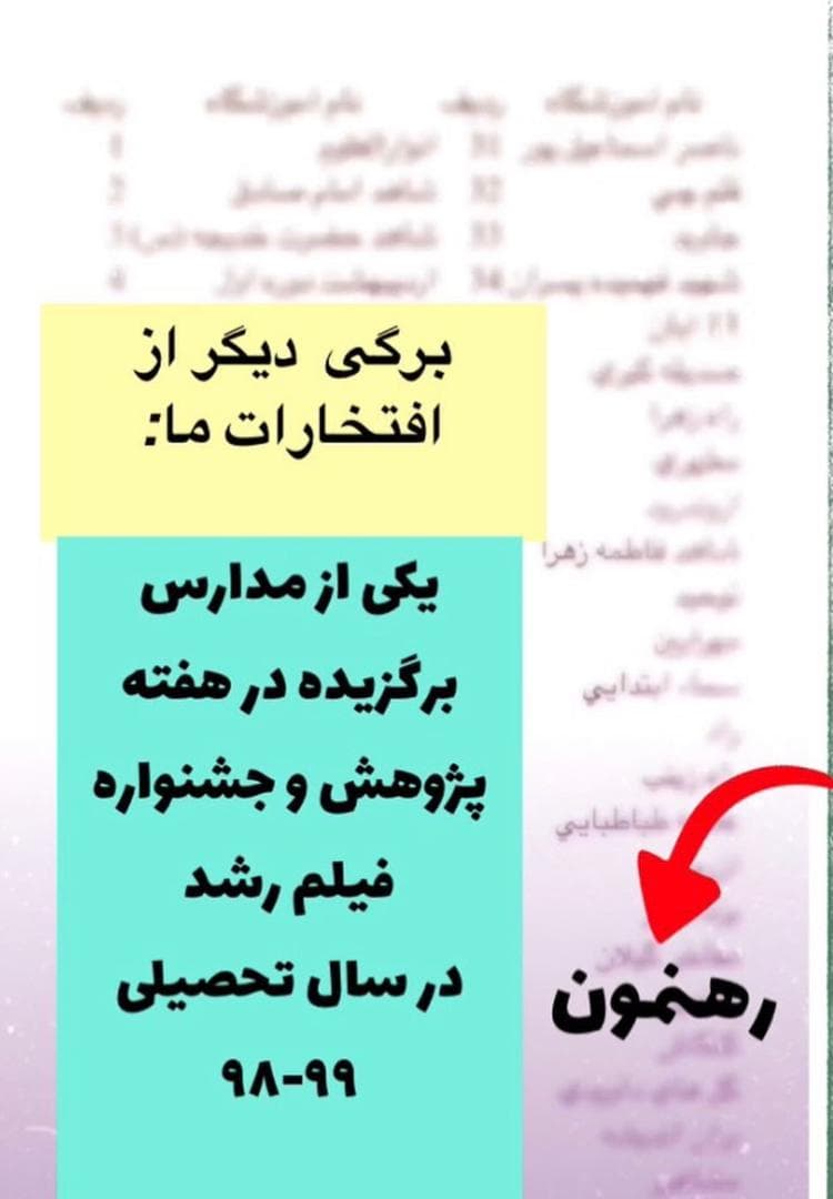 تقدیر و تشکر از فعالیت های پرورشی دبستان در هفته پژوهش(سال تحصیلی 1398-1397)